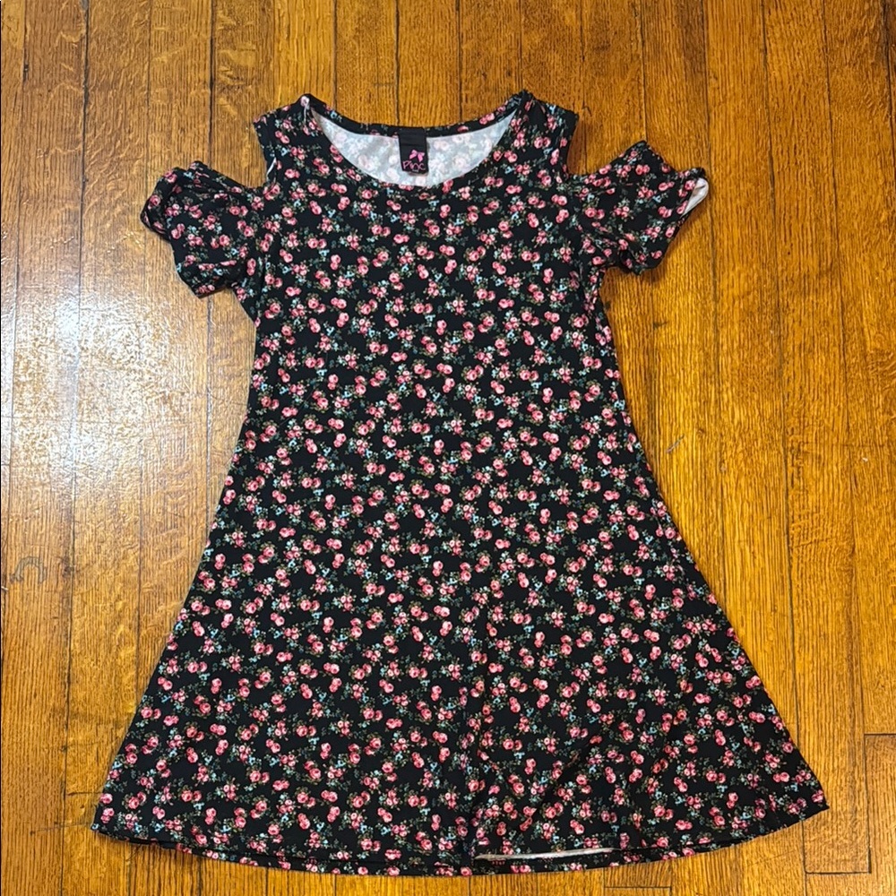 Pinc Black and Pink Floral Cold Shoulder Dress